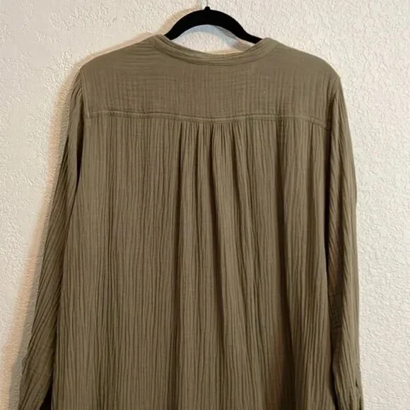A+ Anthropologie Maeve olive cotton gauze long sleeve tunic mini dress. Sz. 20W - Picture 6 of 10
